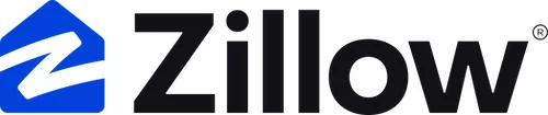 the Zillow logo. A blue house with a white letter 'z' inside